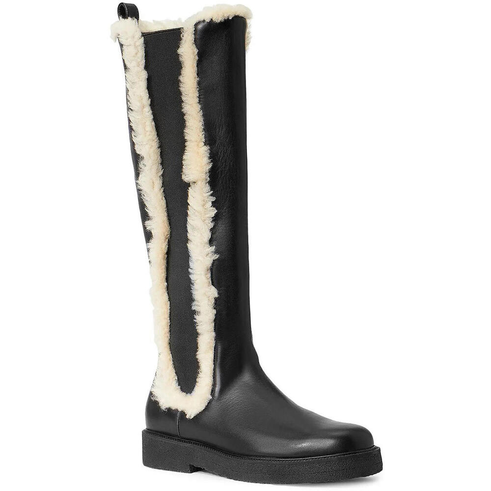 NEW STAUD Womens Palamino Shearling Trim Black Leather Riding Boots US 10 EUR 40